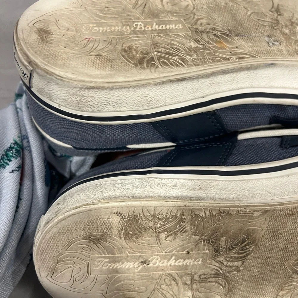 Tommy Bahama Navy Canvas Boat Shoes with White Laces